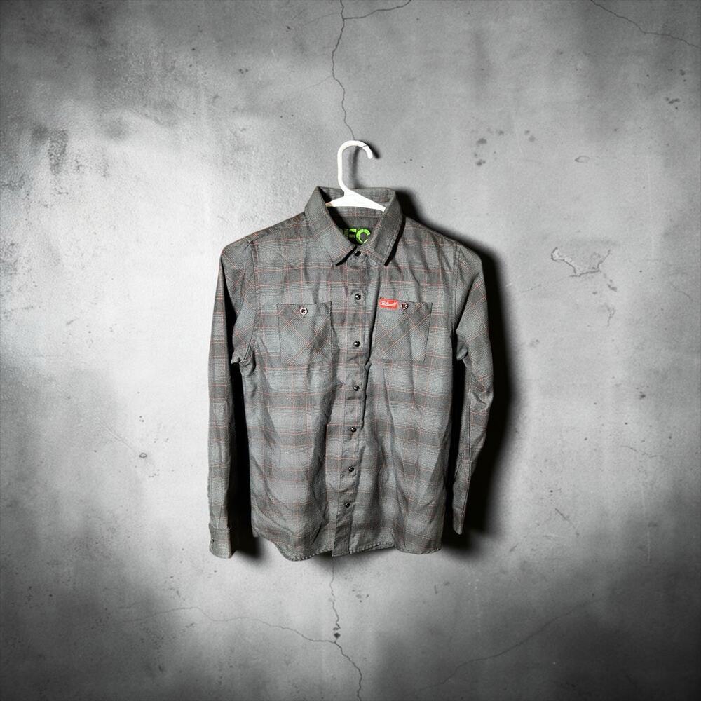 Dixxon Youth Large Death Collective Plaid Flannel Shirt Grey/Red
